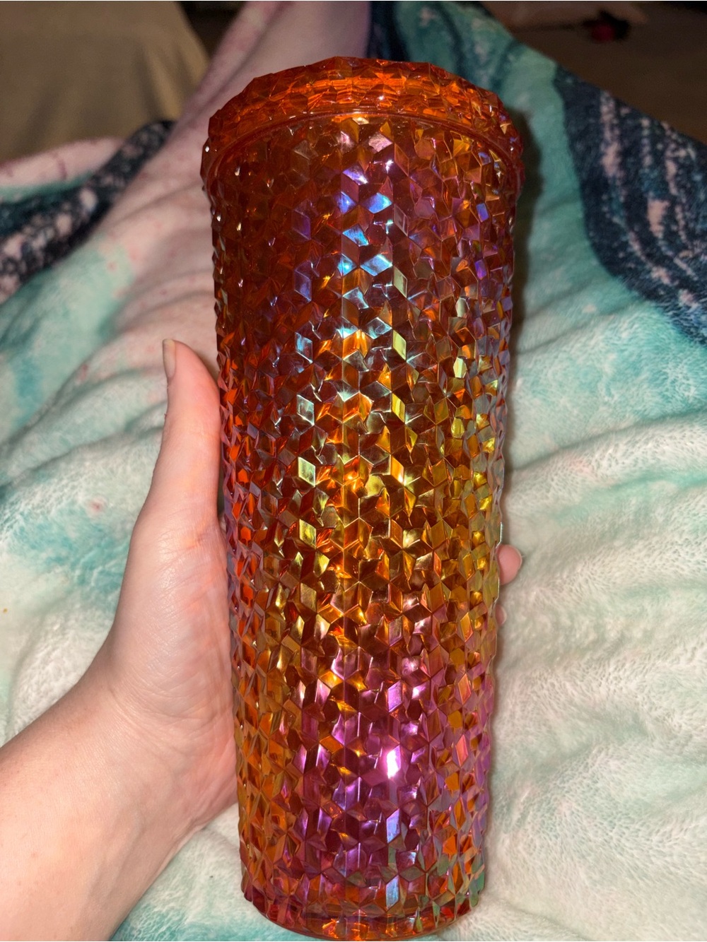 Iridescent Textured Tumbler - Orange to Pink Ombre